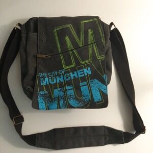 Robin Ruth Munchen Germany Canvas Messenger Bag Charcoal Gray Crossbody Small